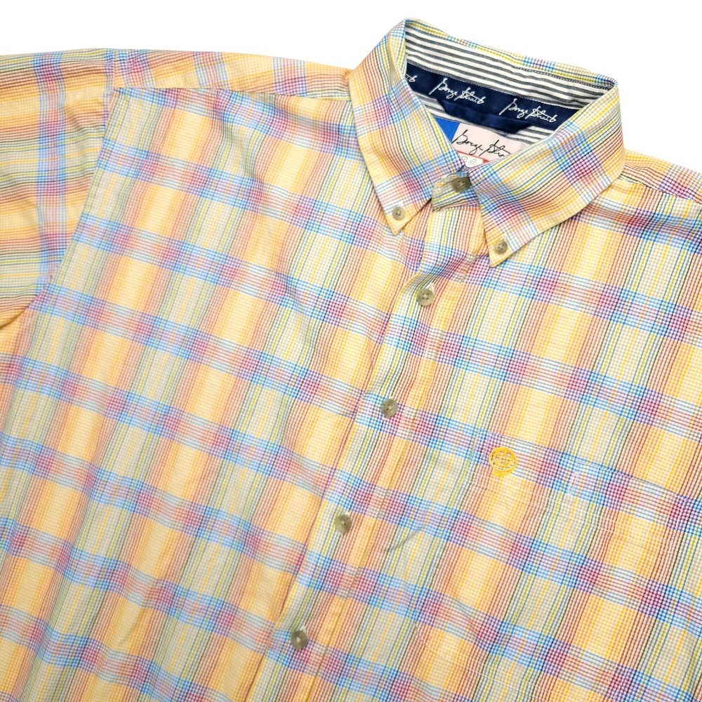 Wrangler George Strait Shirt Mens L Yellow Plaid Short Sleeve Button Down Cowboy